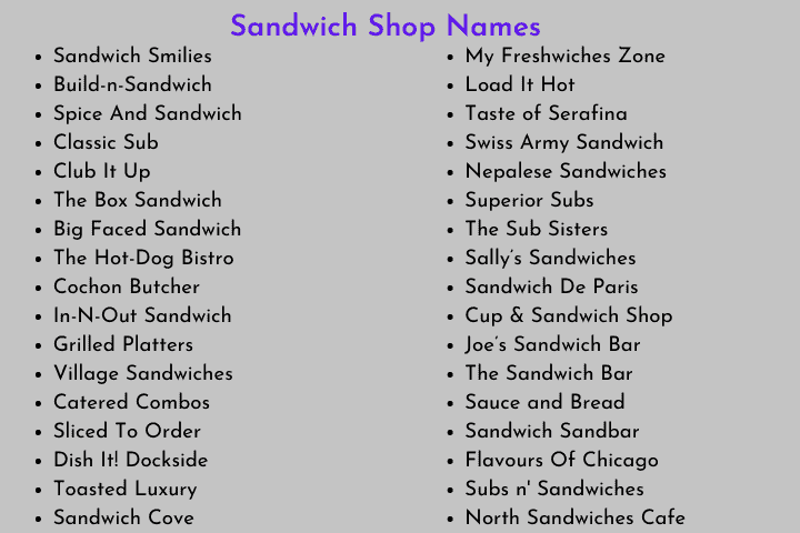 Sandwich Shop Names