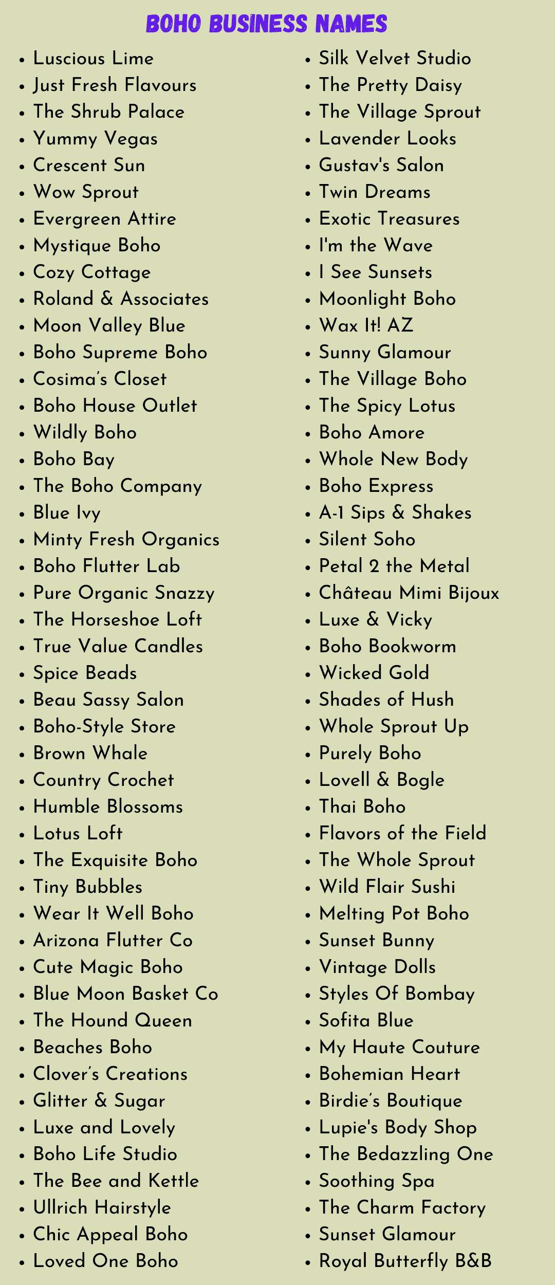 Boho Business Names