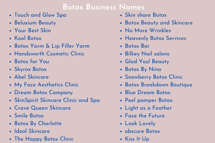 Botox Business Names