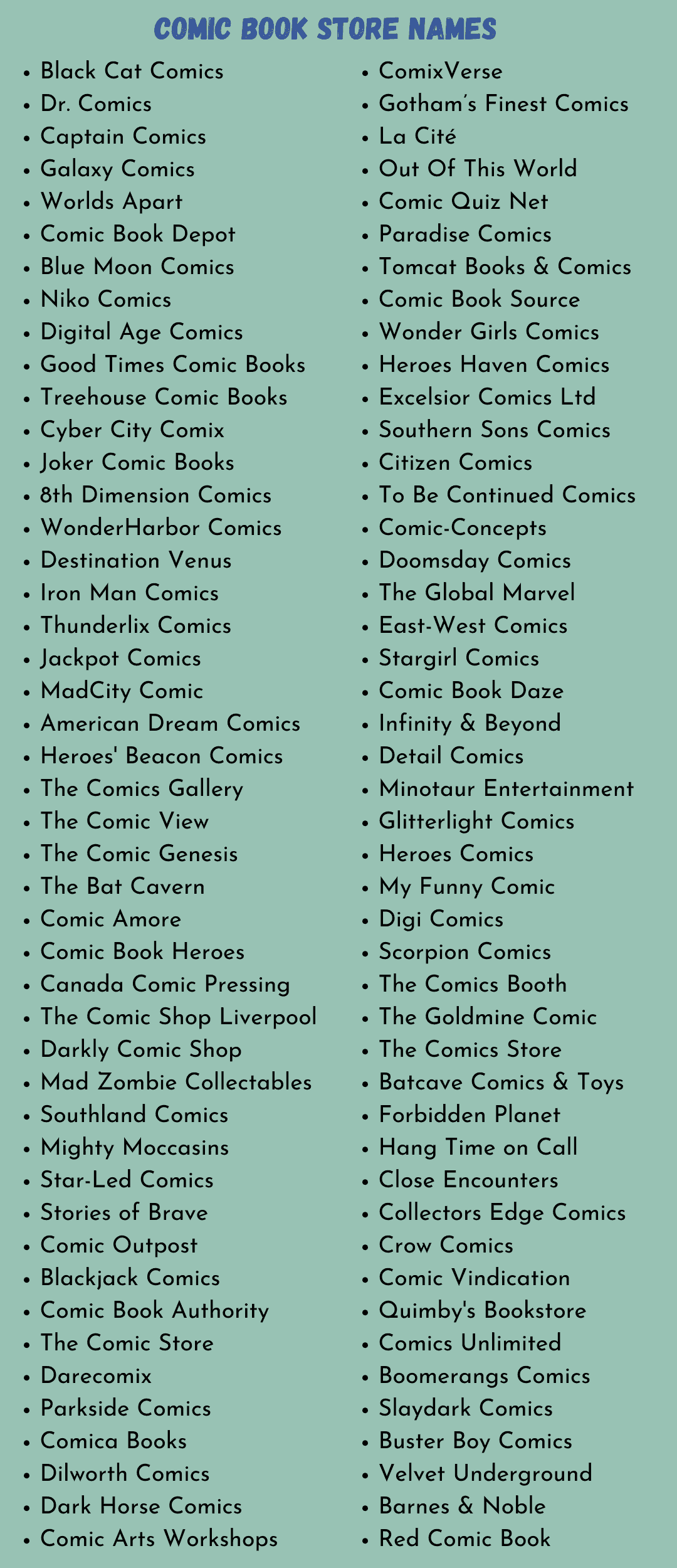 Comic Book Store Names