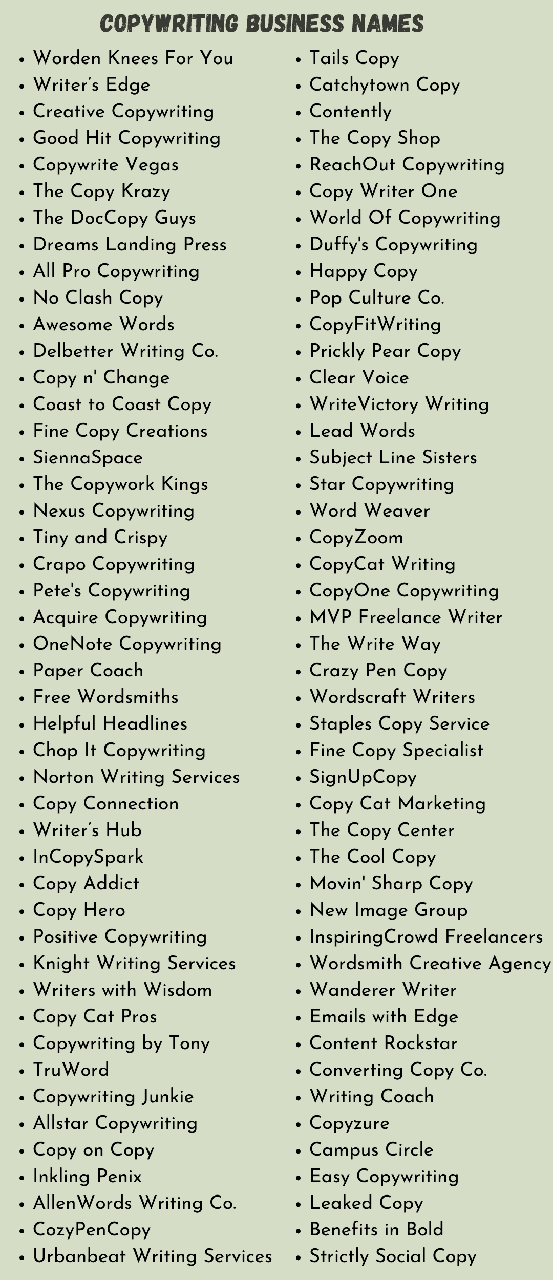 Copywriting Business Names