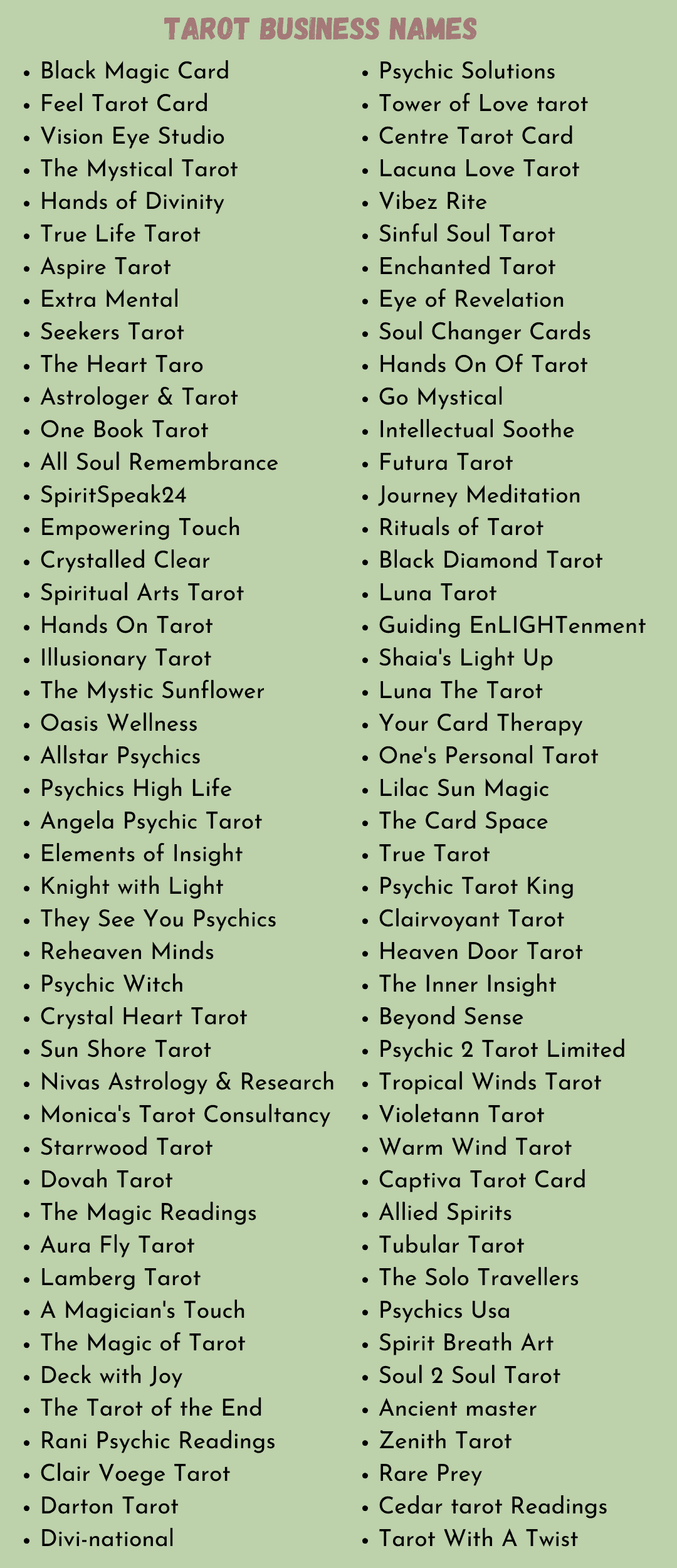 Tarot Business Names