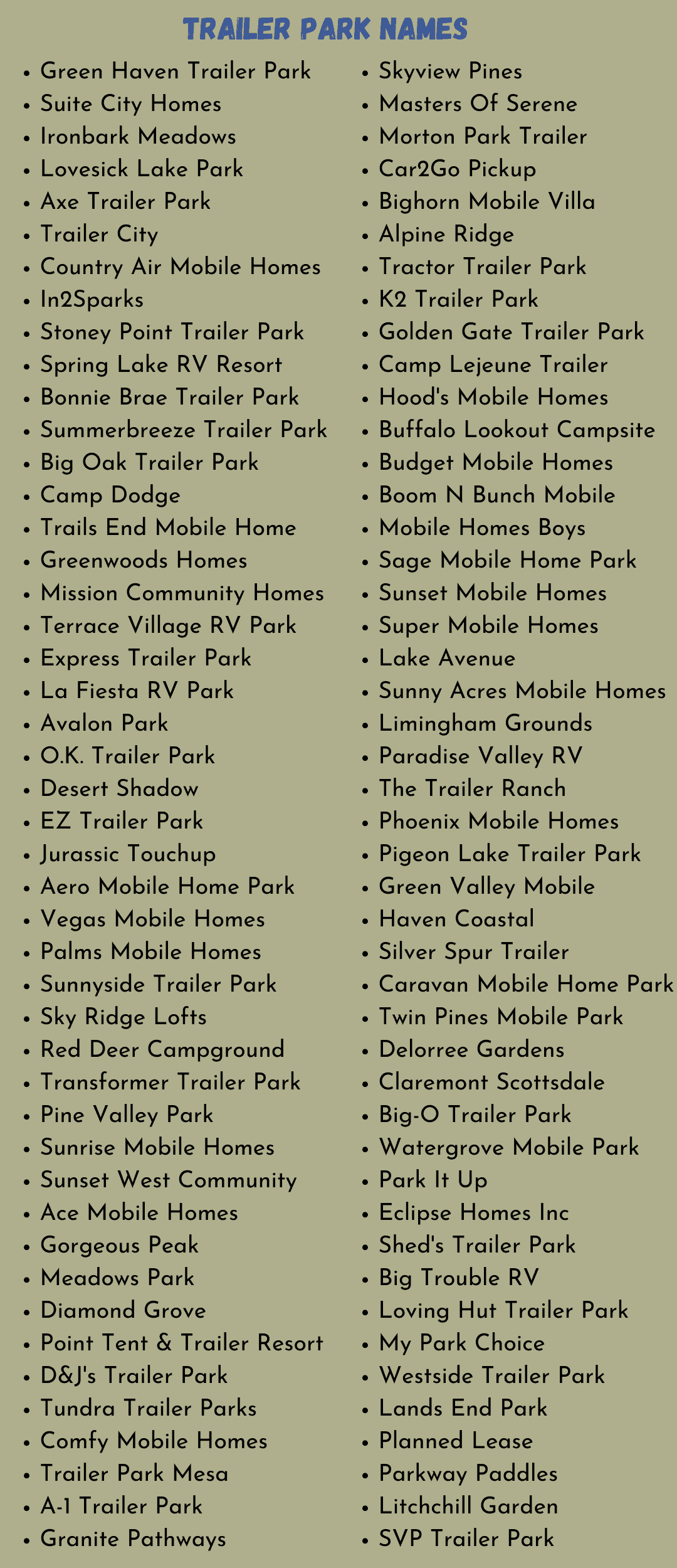 Trailer Park Names