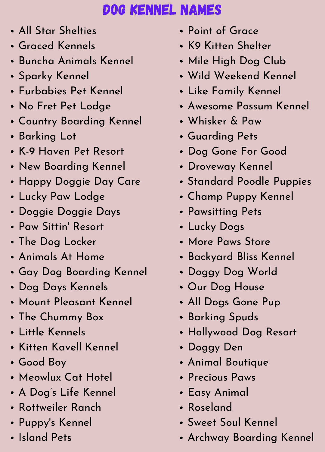 Dog Kennel Names