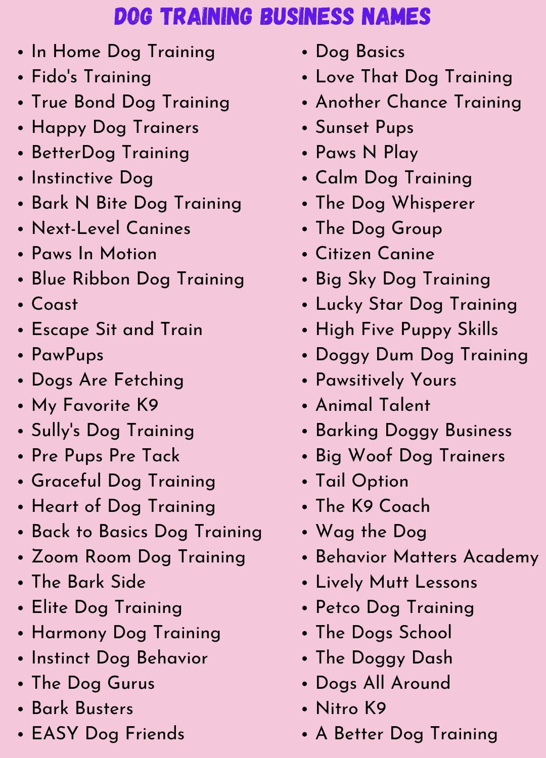 Dog Training Business Names