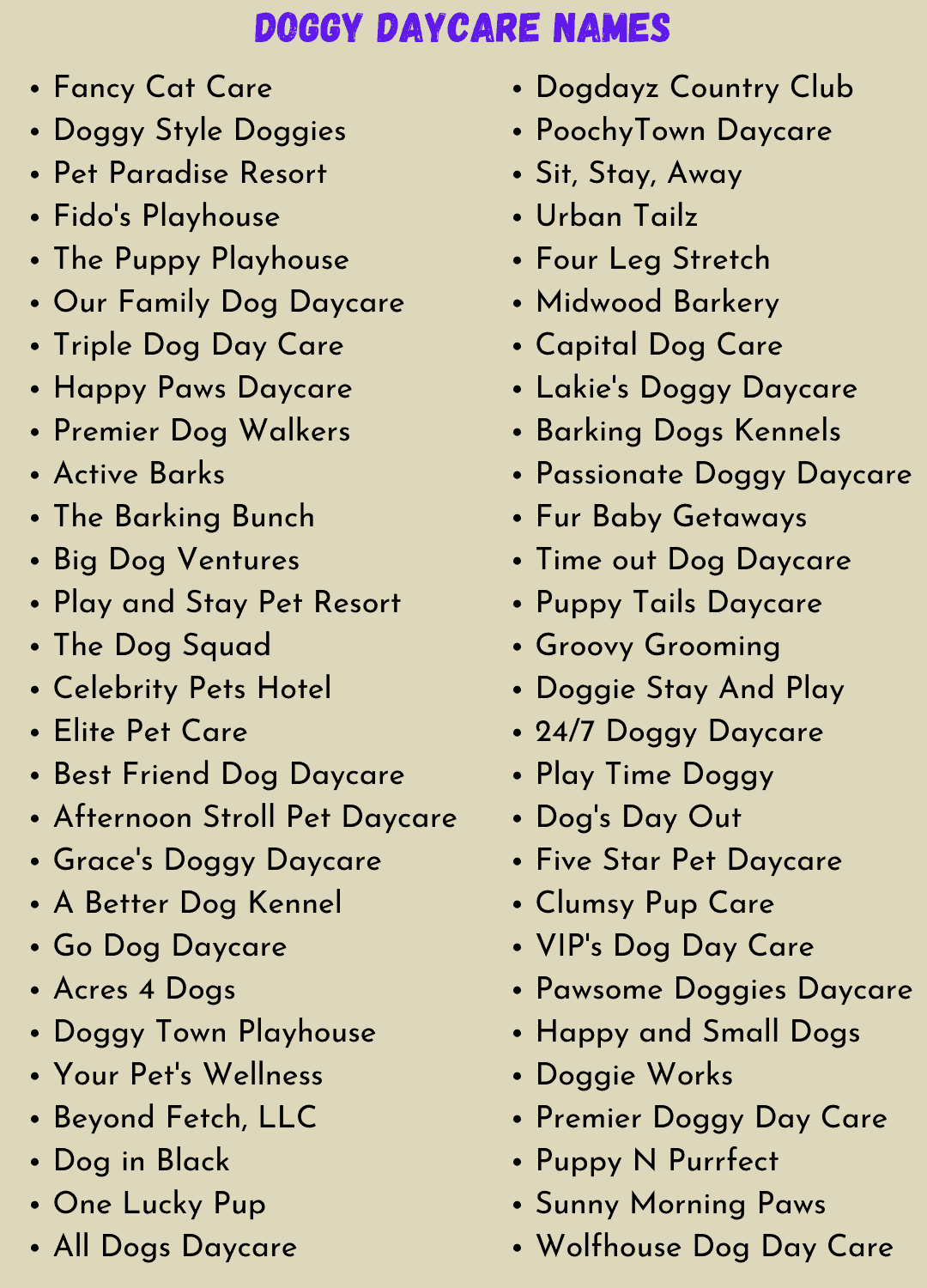 Doggy Daycare Names