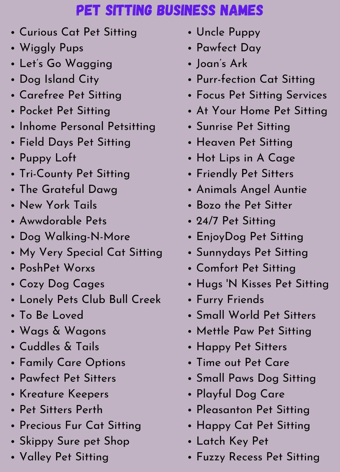 Pet Sitting Business Names