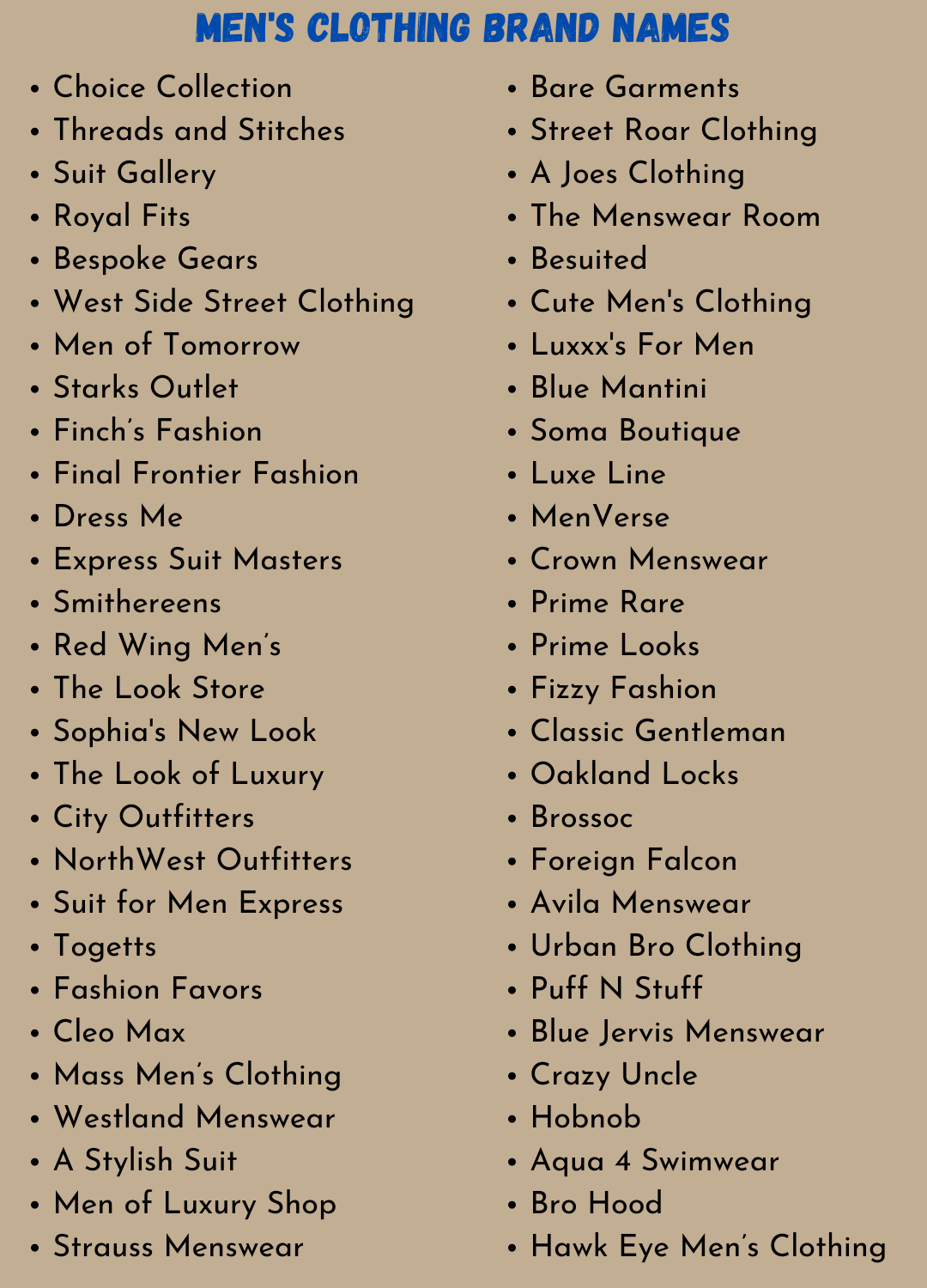 Men's Clothing Brand Names