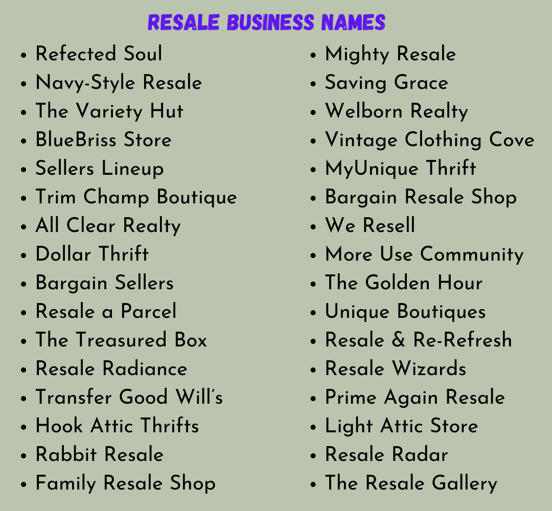 Resale Business Names