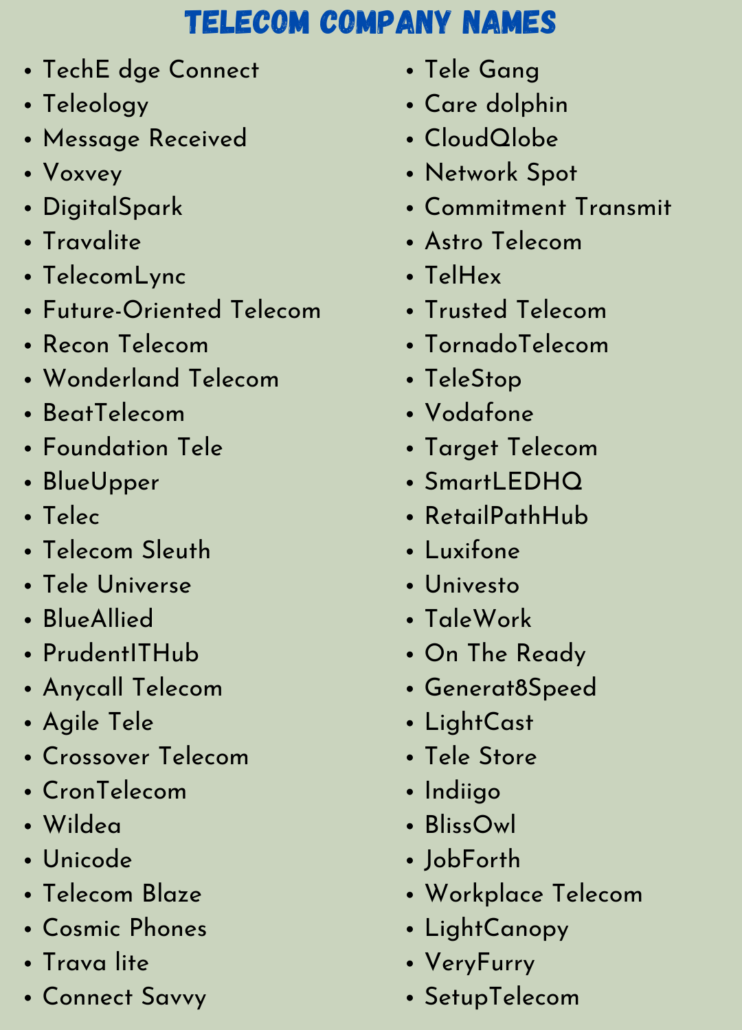 Telecom Company Names