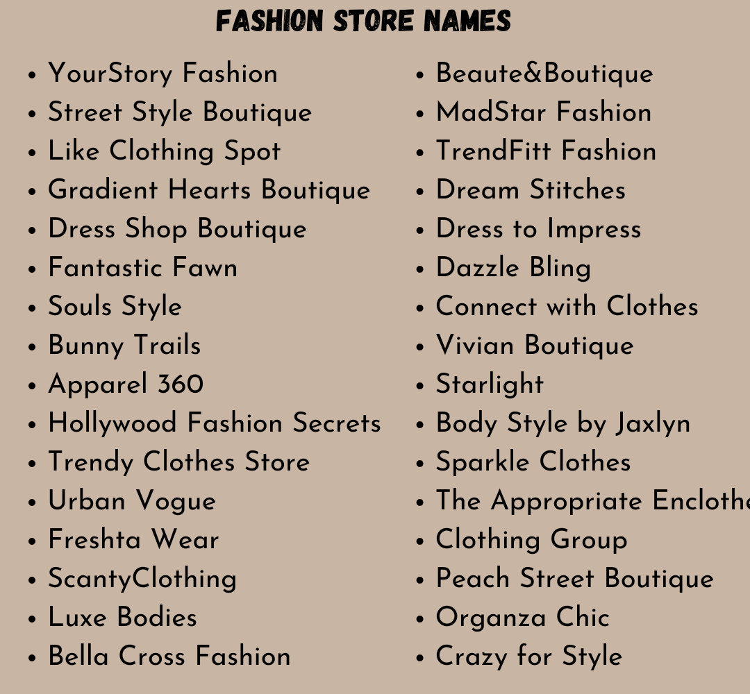 Fashion Store Names