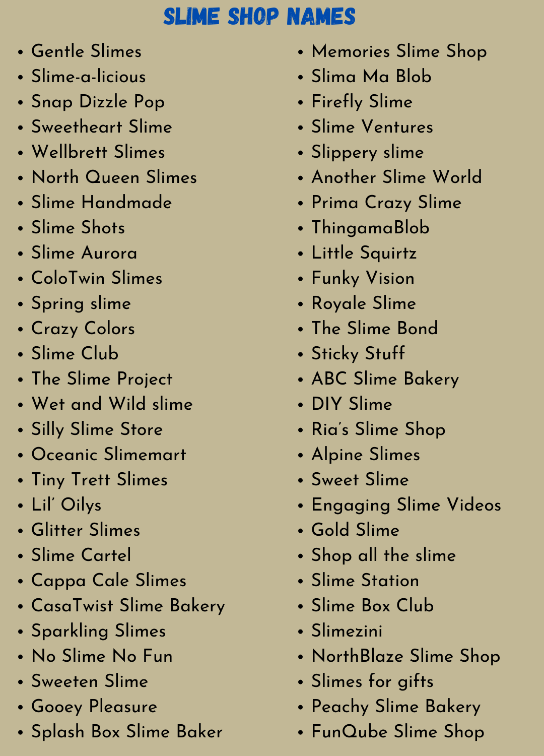 Slime Shop Names