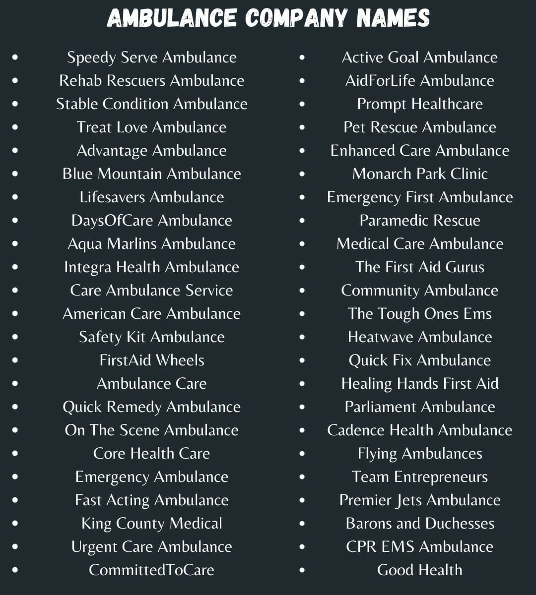 Ambulance Company Names