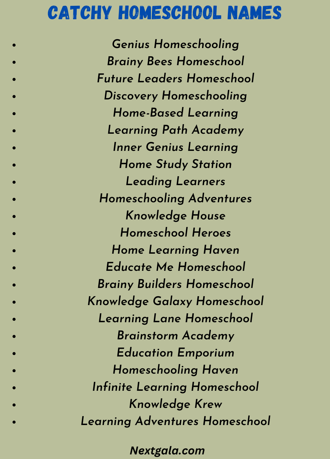 Catchy Homeschool Names