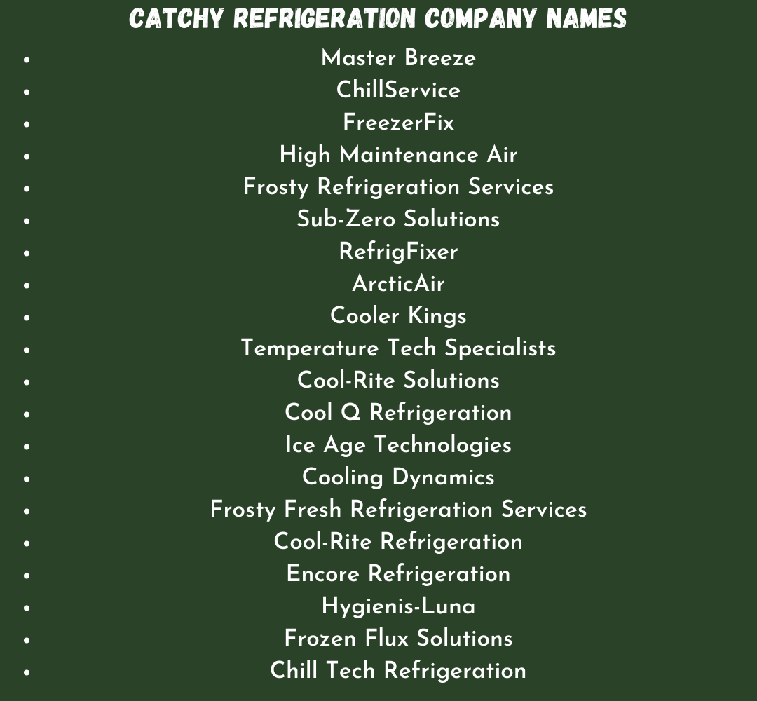 Catchy Refrigeration Company Names