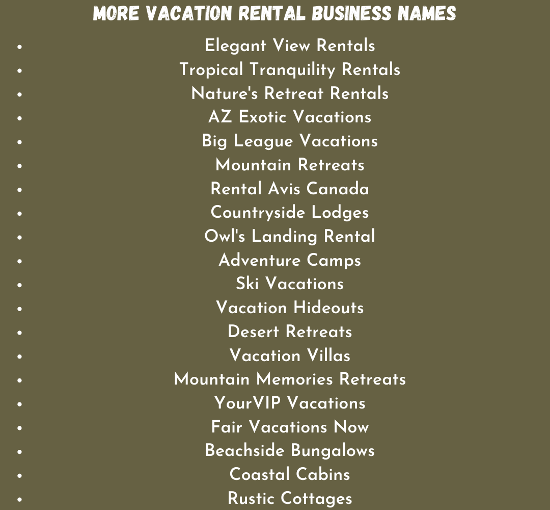 Vacation Rental Business Names