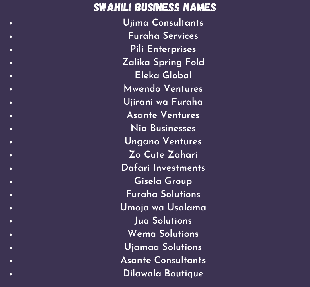 Swahili Business Names