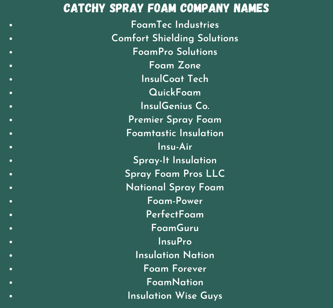 Catchy Spray Foam Company Names