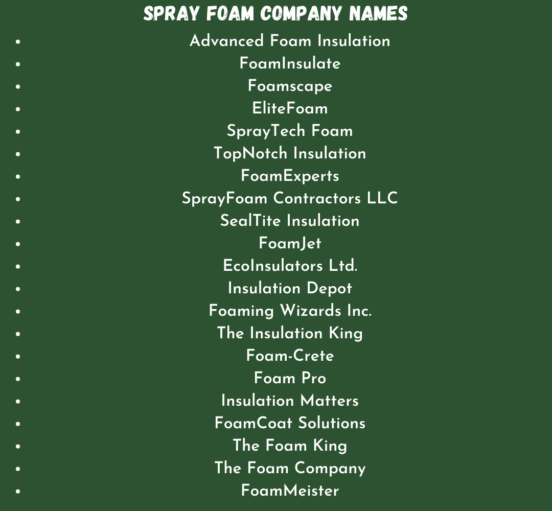 Spray Foam Company Names