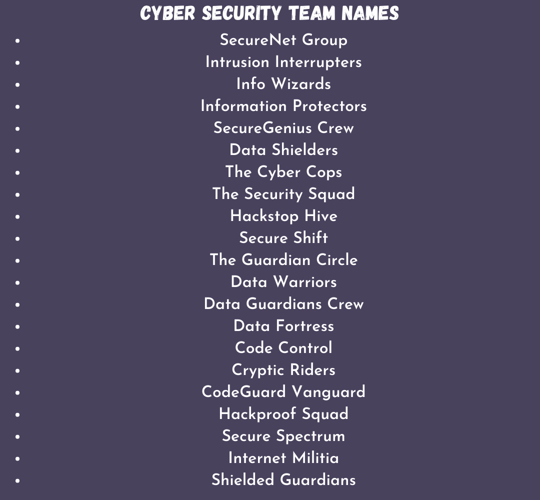 Cyber Security Team Names