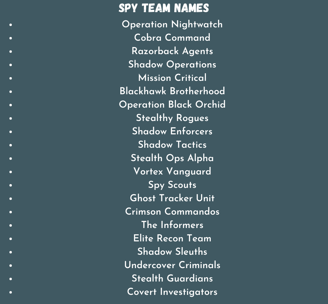 Spy Team Names