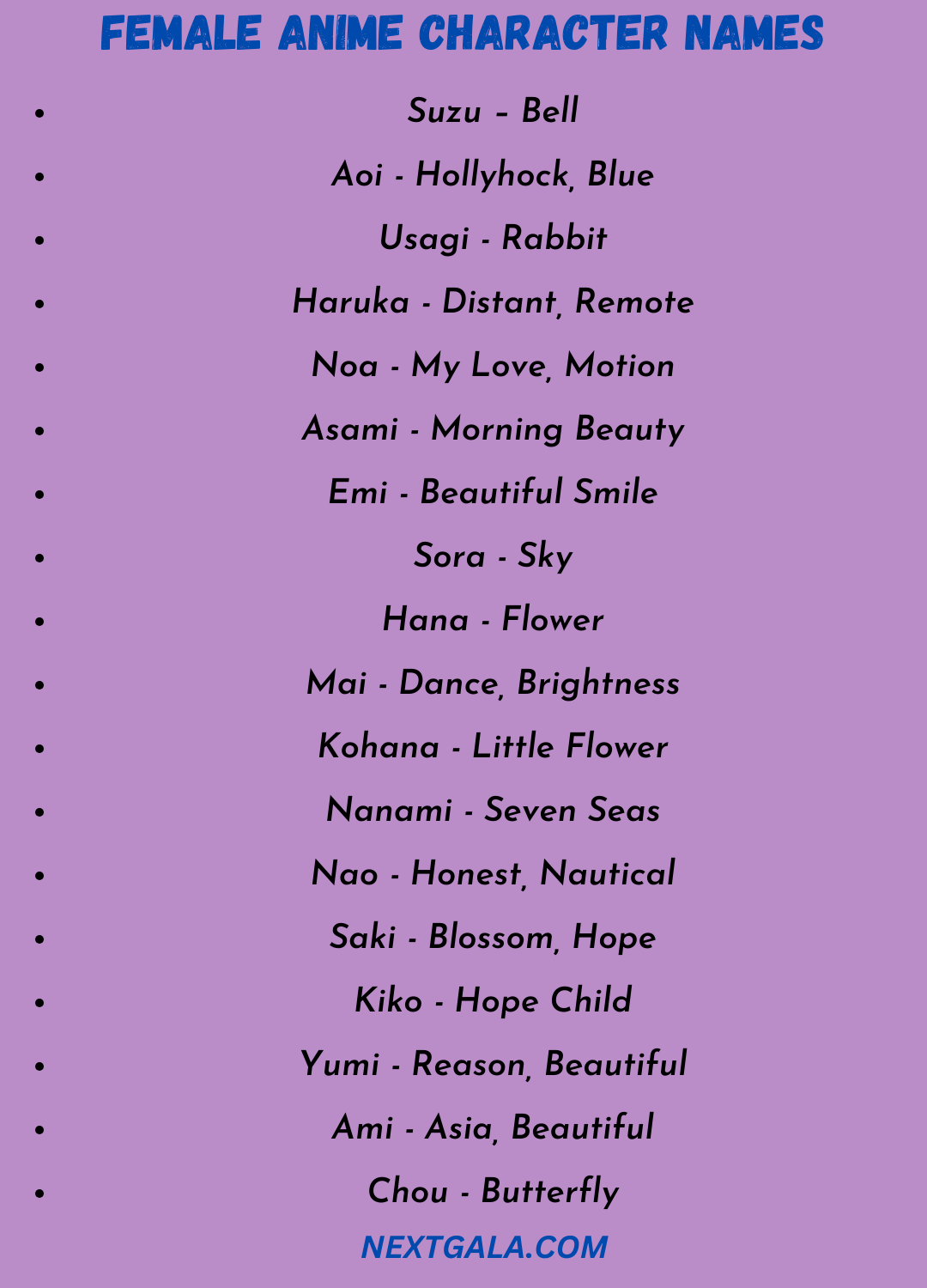 Female Anime Character Names