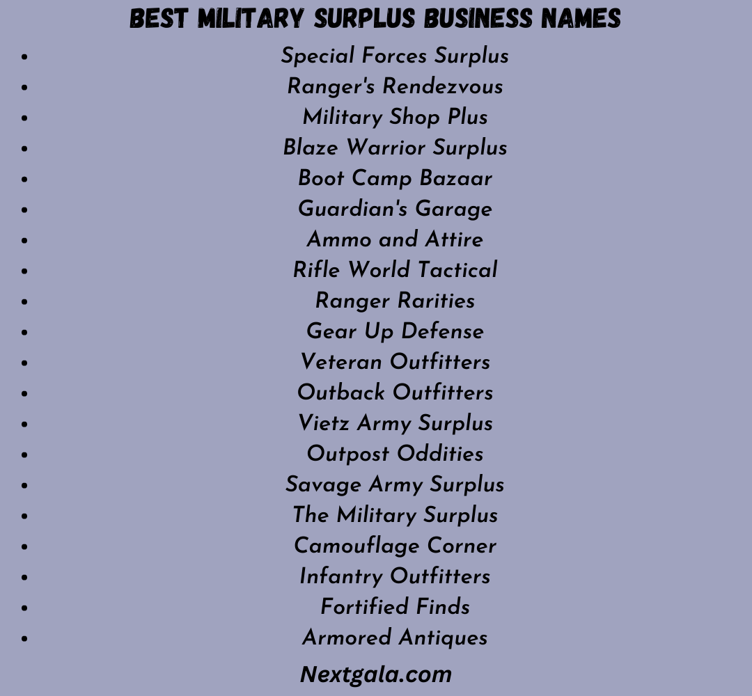 Best Military Surplus Business Names