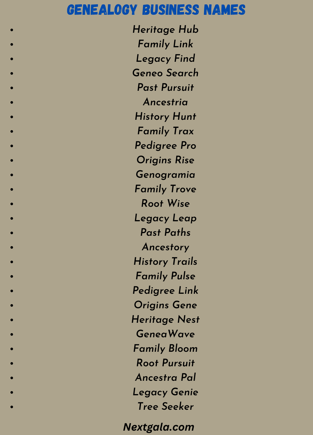 Genealogy Business Names