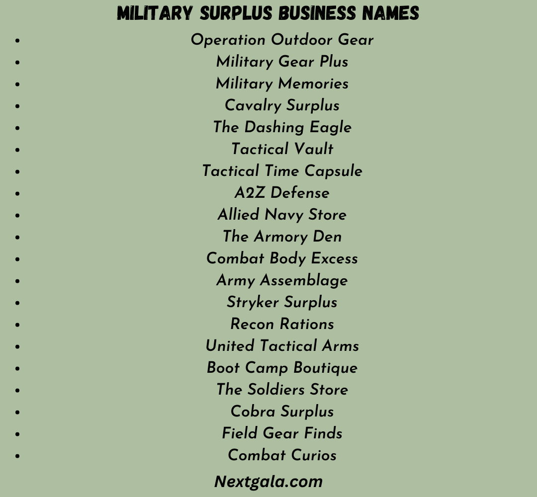 Military Surplus Business Names