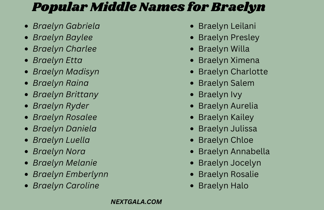 Middle Names for Braelyn 