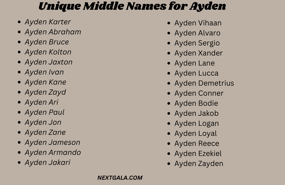 Middle Names for Ayden