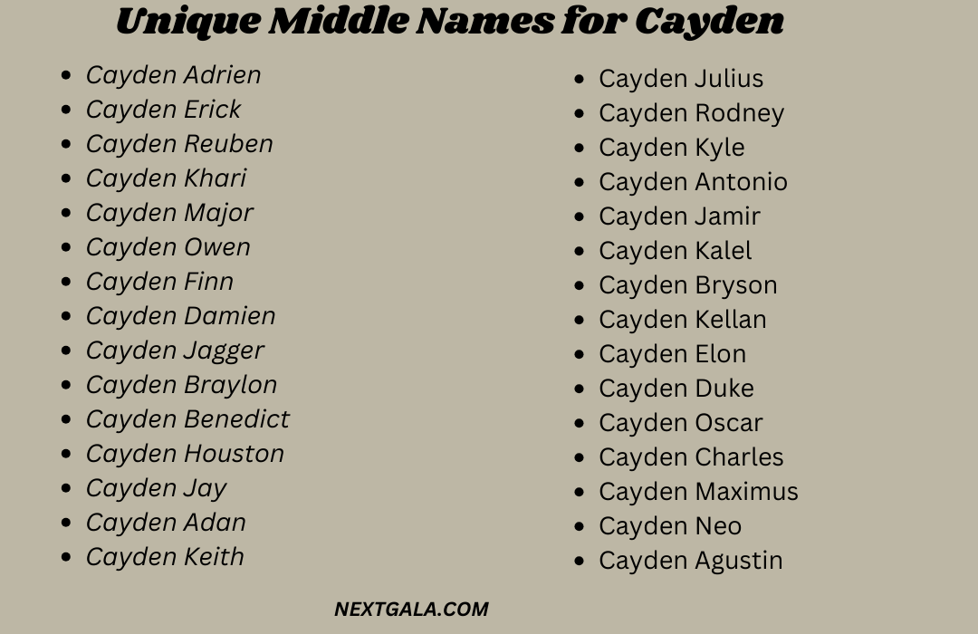 Middle Names for Cayden 