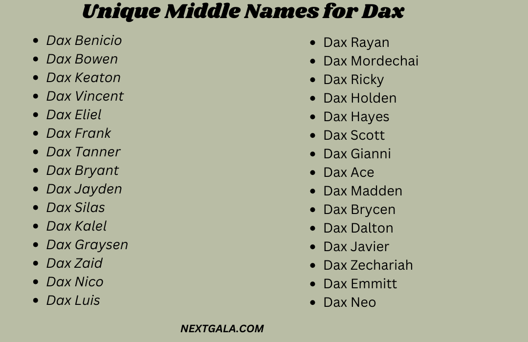 Middle Names for Dax 