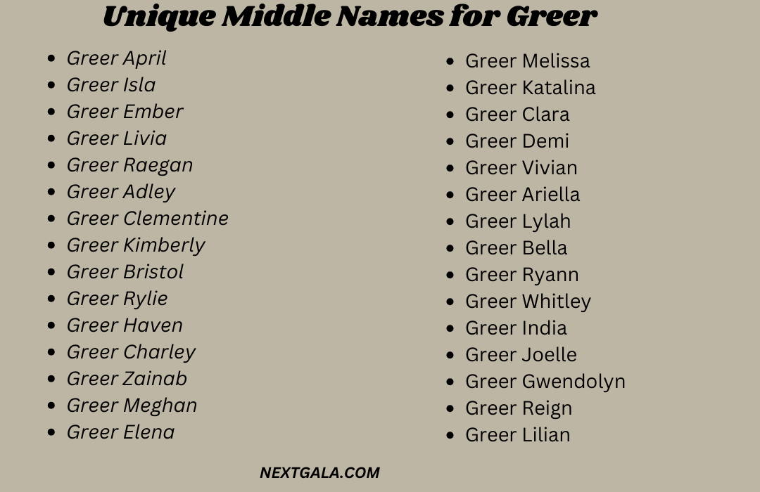 Middle Names for Greer 