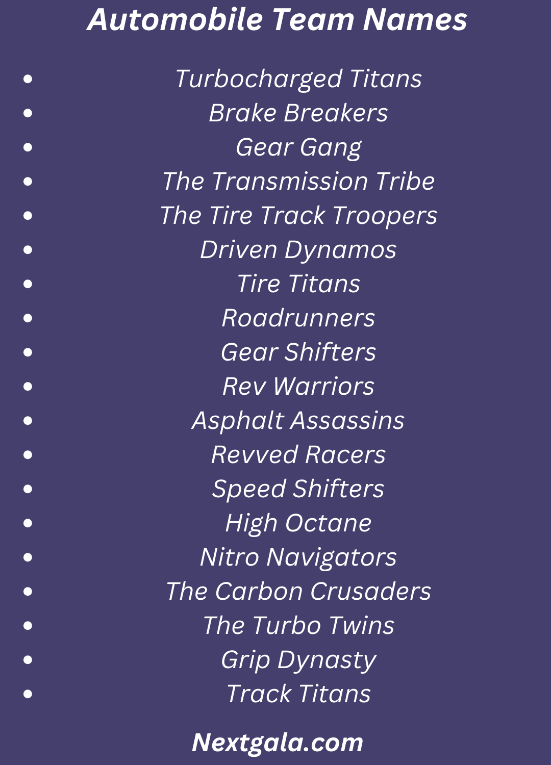 Automobile Team Names