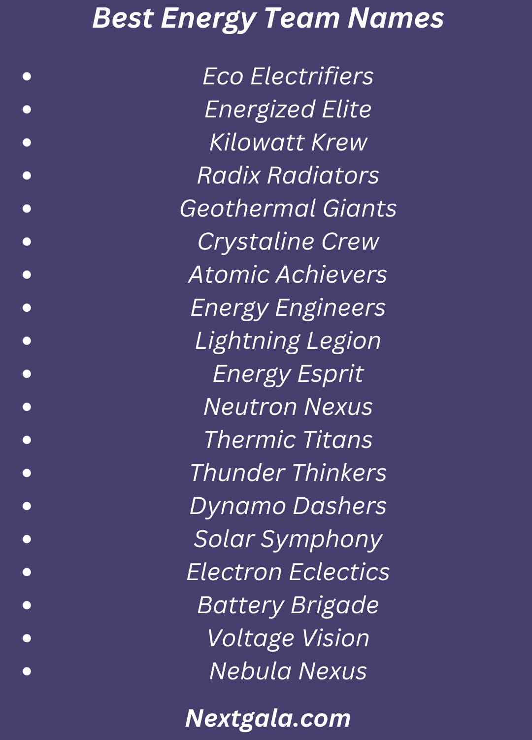 Energy Team Names