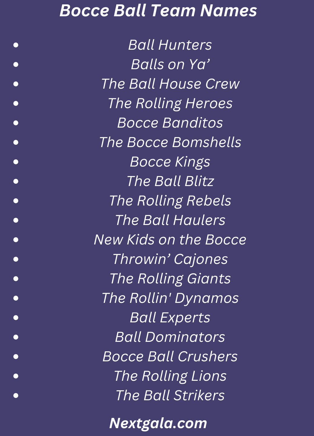 Bocce Ball Team Names