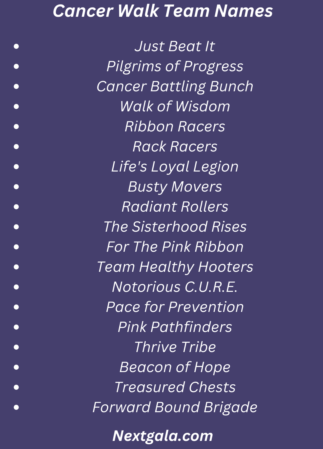 Cancer Walk Team Names