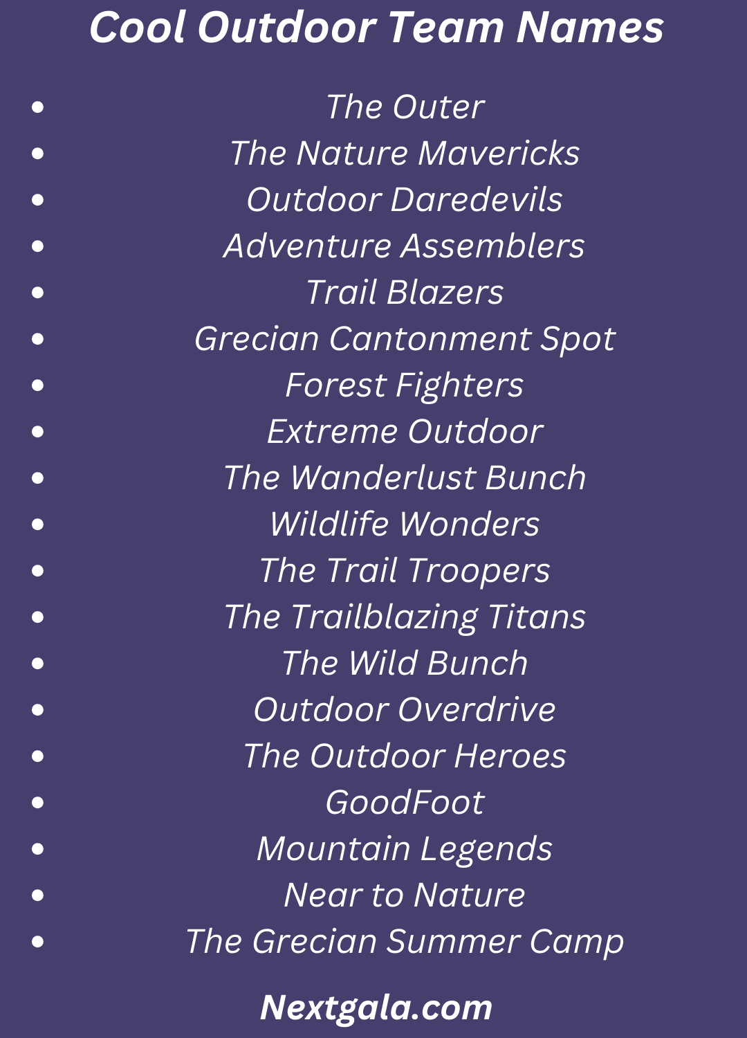 Outdoor Team Names