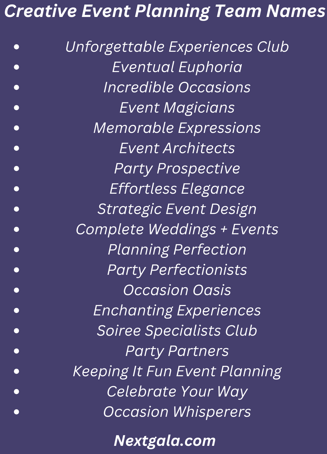 Event Planning Team Names