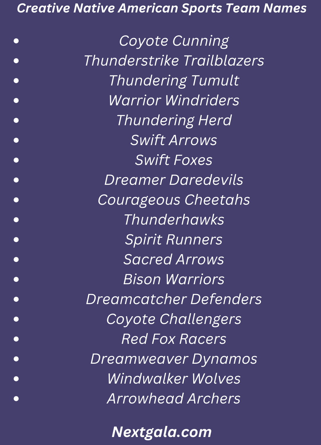 Creative Native American Sports Team Names 