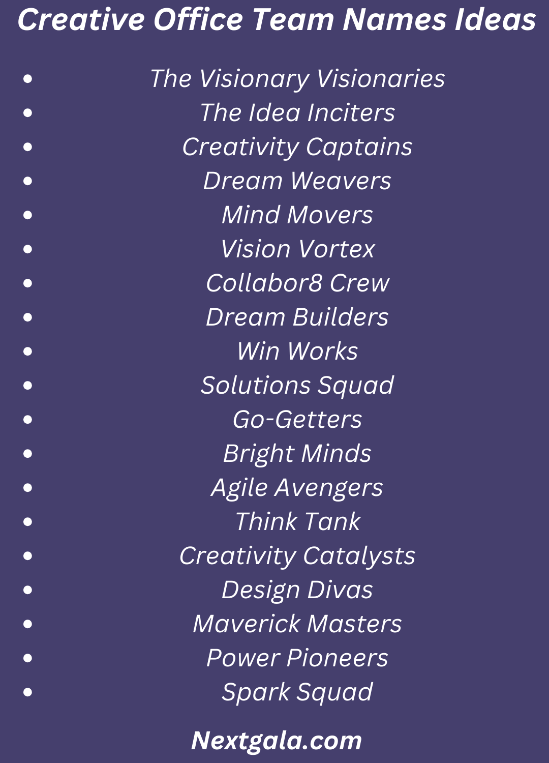 Creative Office Team Names Ideas