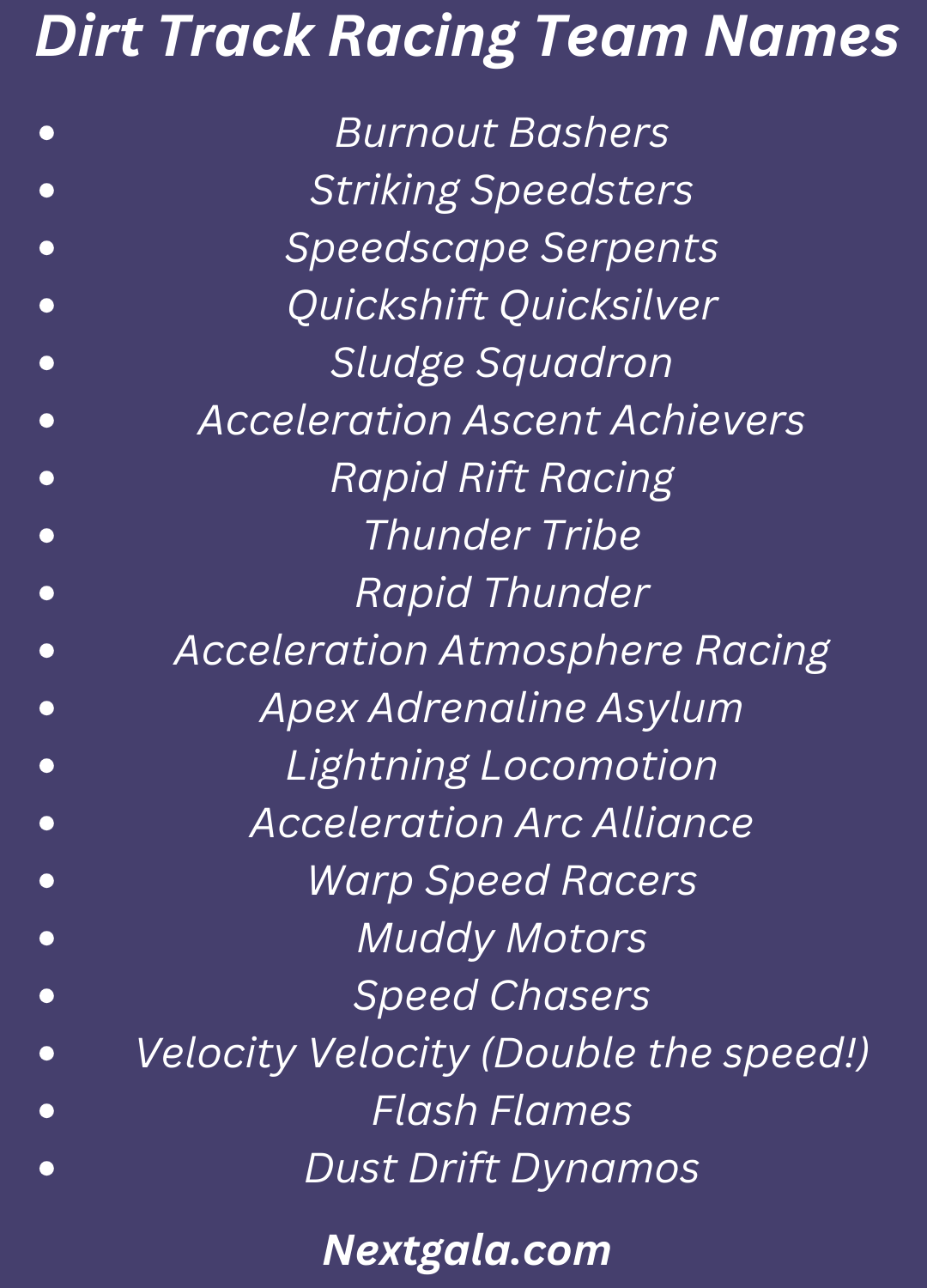 Dirt Track Racing Team Names