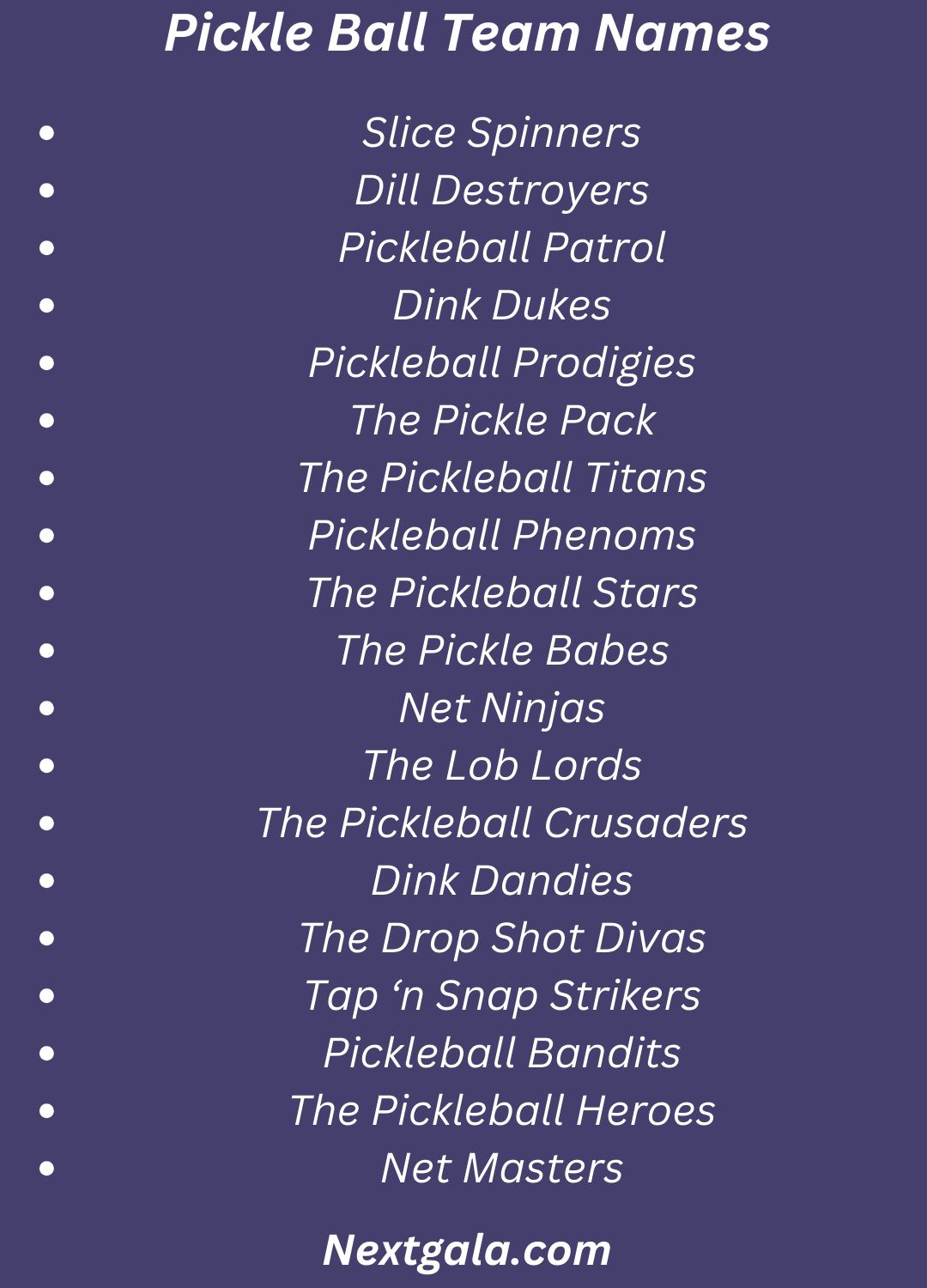 Pickle Ball Team Names