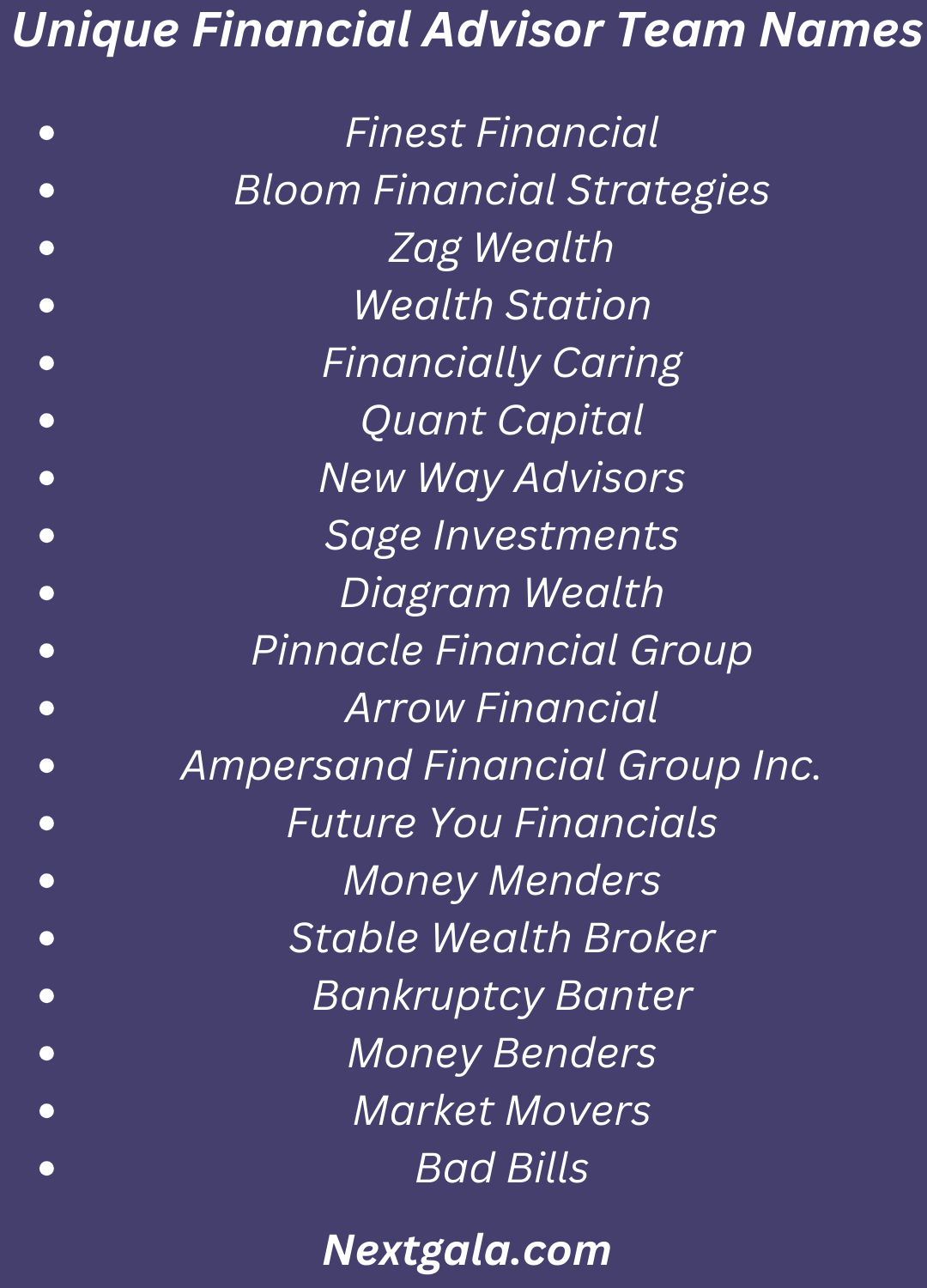 Financial Advisor Team Names