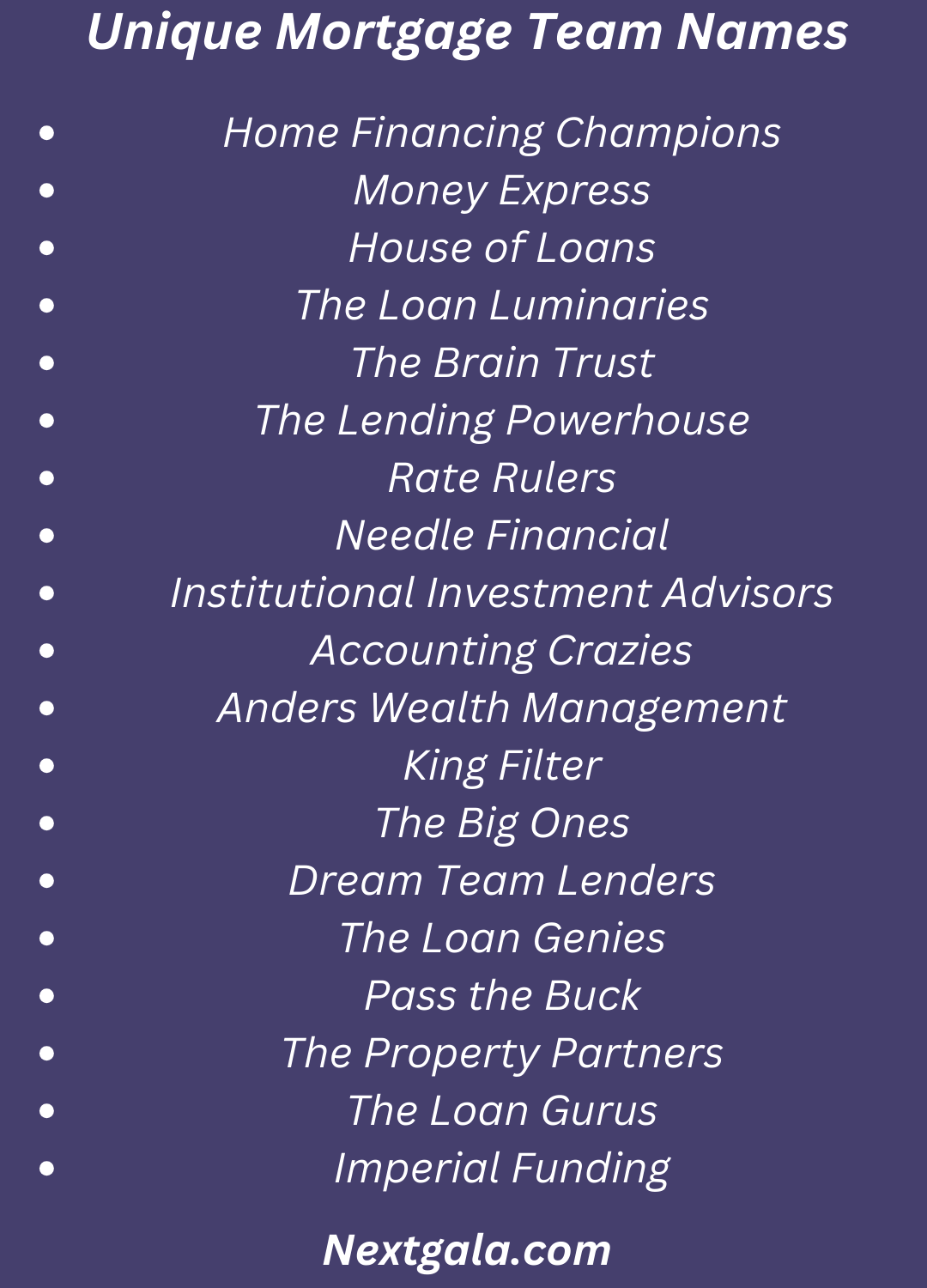 Mortgage Team Names