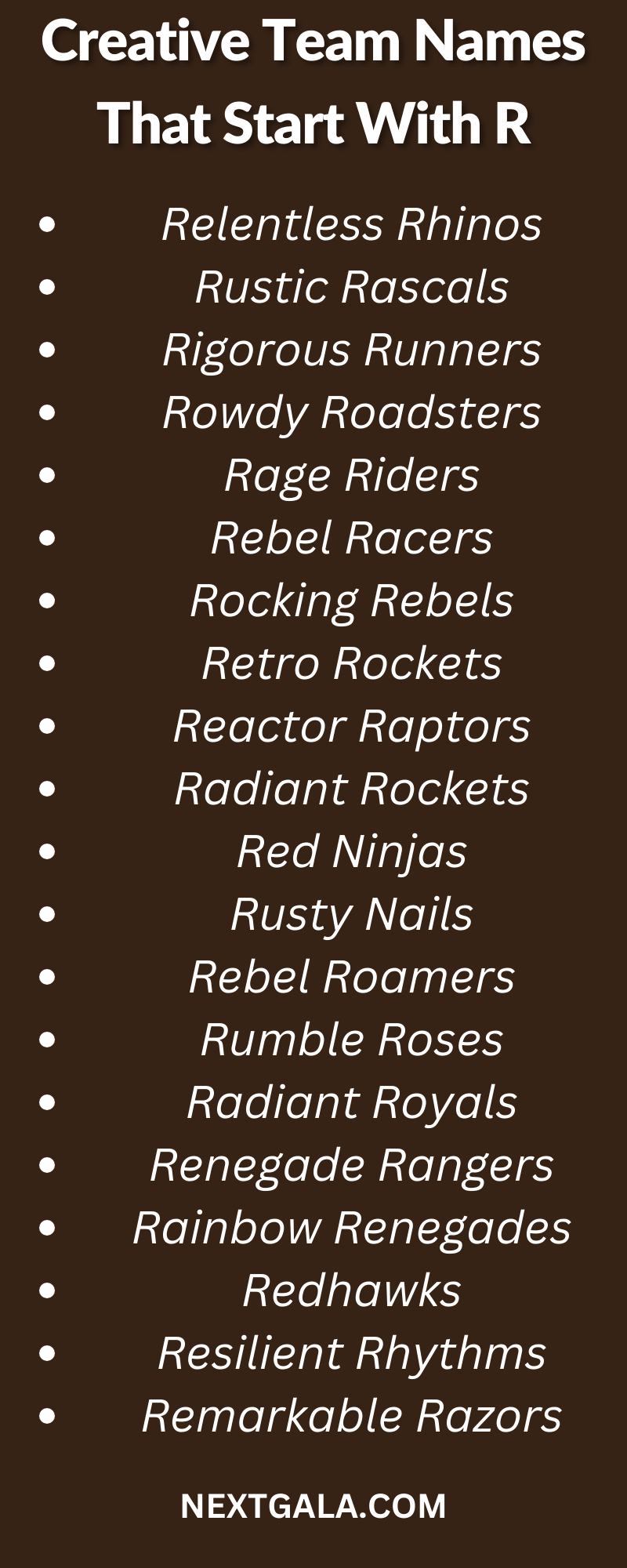 Team Names That Start With R